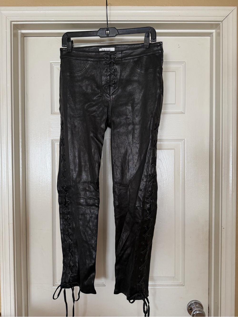 Frame Denim Black Lace-Up Leather-Style Women's Jeans - 27
